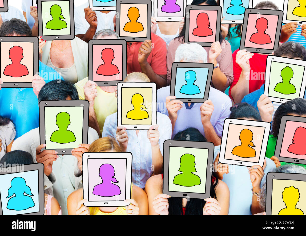 Multi-ethnischen Gruppe von Menschen und soziale Netzwerke-Konzepte Stockfoto