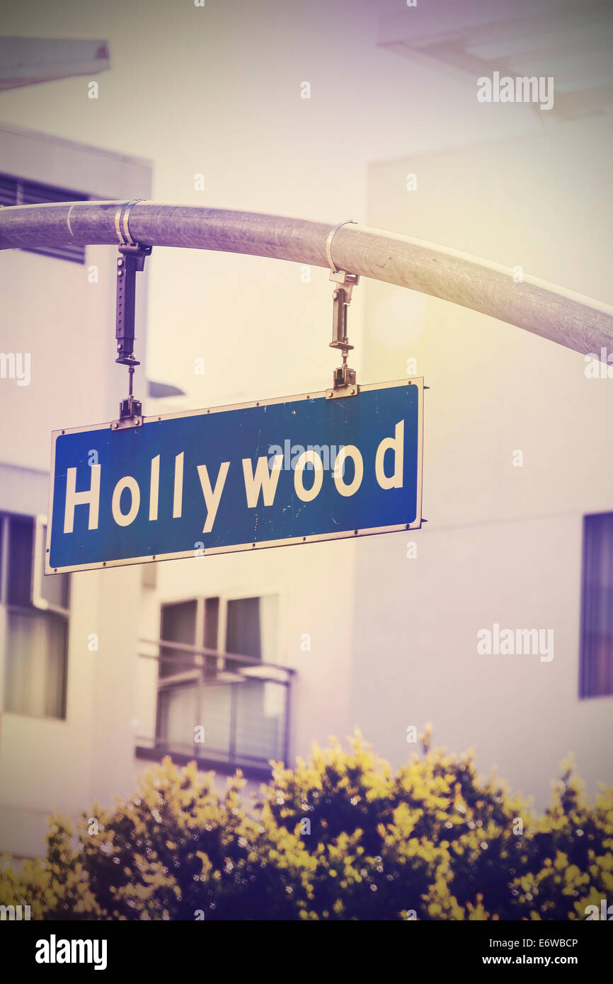 Vintage Bild von Hollywood Straßenschild in Hollywood, USA. Stockfoto