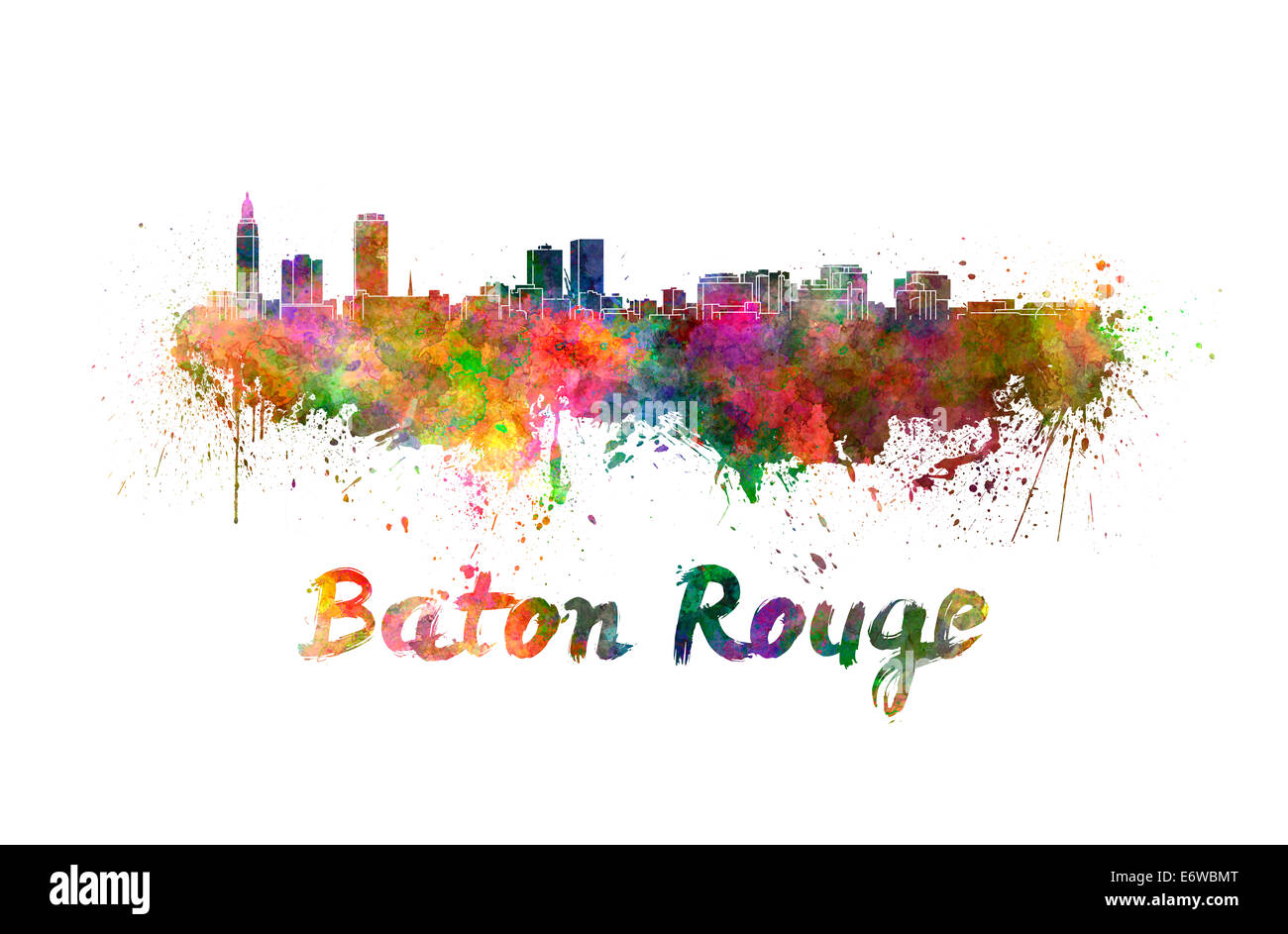 Skyline von Baton Rouge in Aquarell Stockfoto