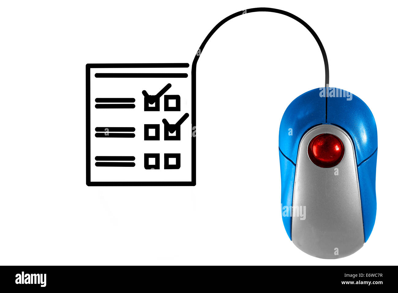 Check-Liste dargestellt durch Computer-Maus-Kabel Stockfoto
