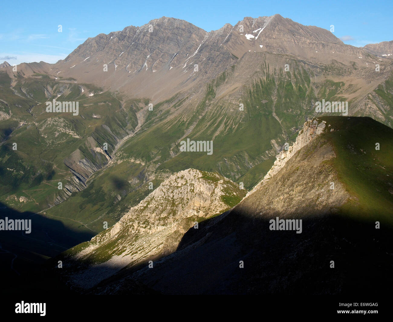 Montagne De La Seigne vom Lac de Mya, Col des Fours, Alpen, Frankreich Stockfoto