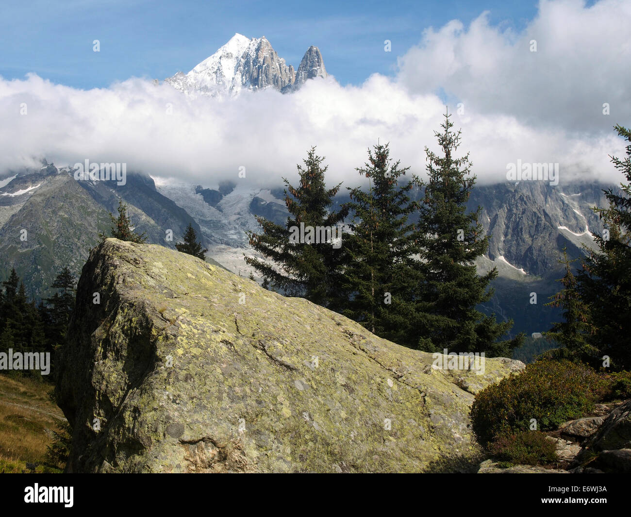 Aiguille Verte, Le Dru von Le Charlanon, Chamonix, Frankreich Stockfoto