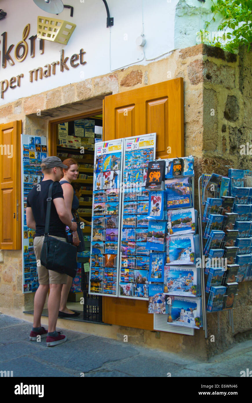Souvenir-Shop, Stadt Lindos, Rhodos, Dodekanes, Griechenland, Europa Stockfoto