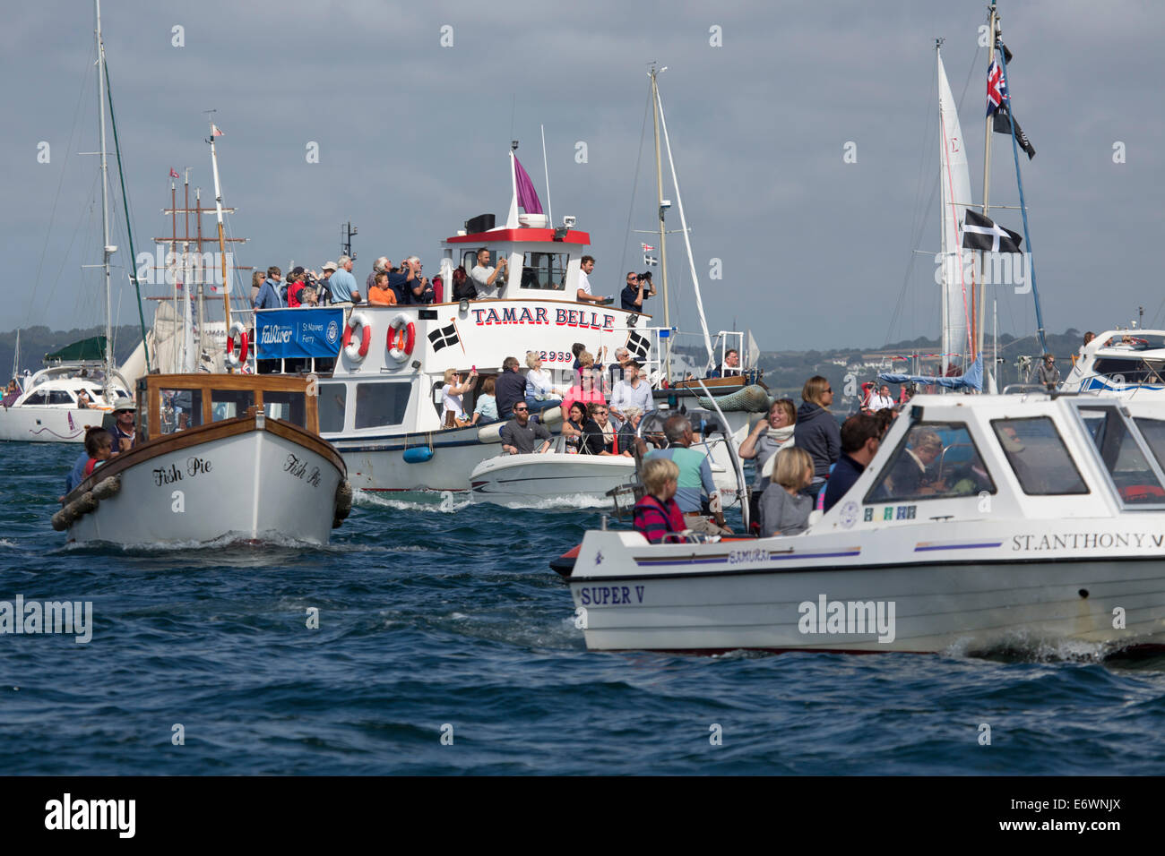 Boote nach den Großseglern; Falmouth; Regatta; 2014; Cornwall; UK Stockfoto