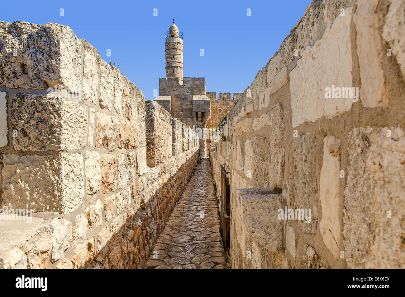 Turm von David und alten Mauern in alte Stadt von Jerusalem, Israel. Stockfoto