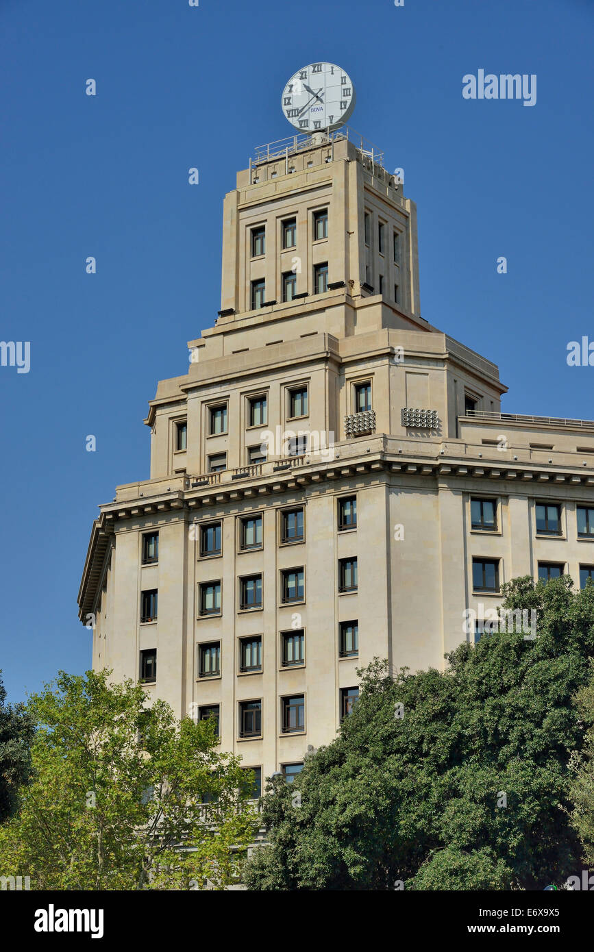 Clock Tower in Plaça de Catalunya Platz, Barcelona, Katalonien, Spanien Stockfoto