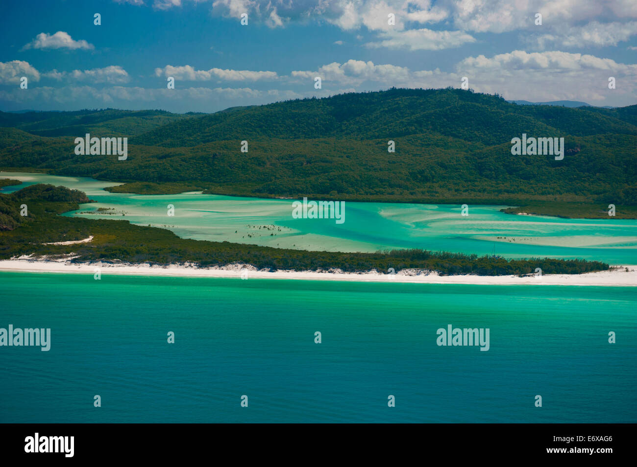 Luftaufnahme von Whitehaven in den Whitsunday Islands, Queensland, Australien Stockfoto