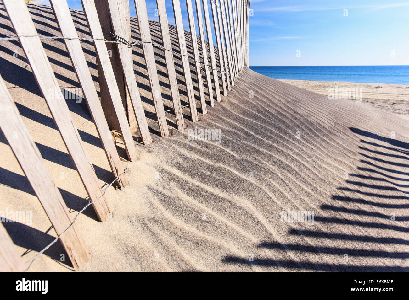 Sand Zaun am Stadtstrand von Fred Benson, Block Island, Rhode Island, USA Stockfoto