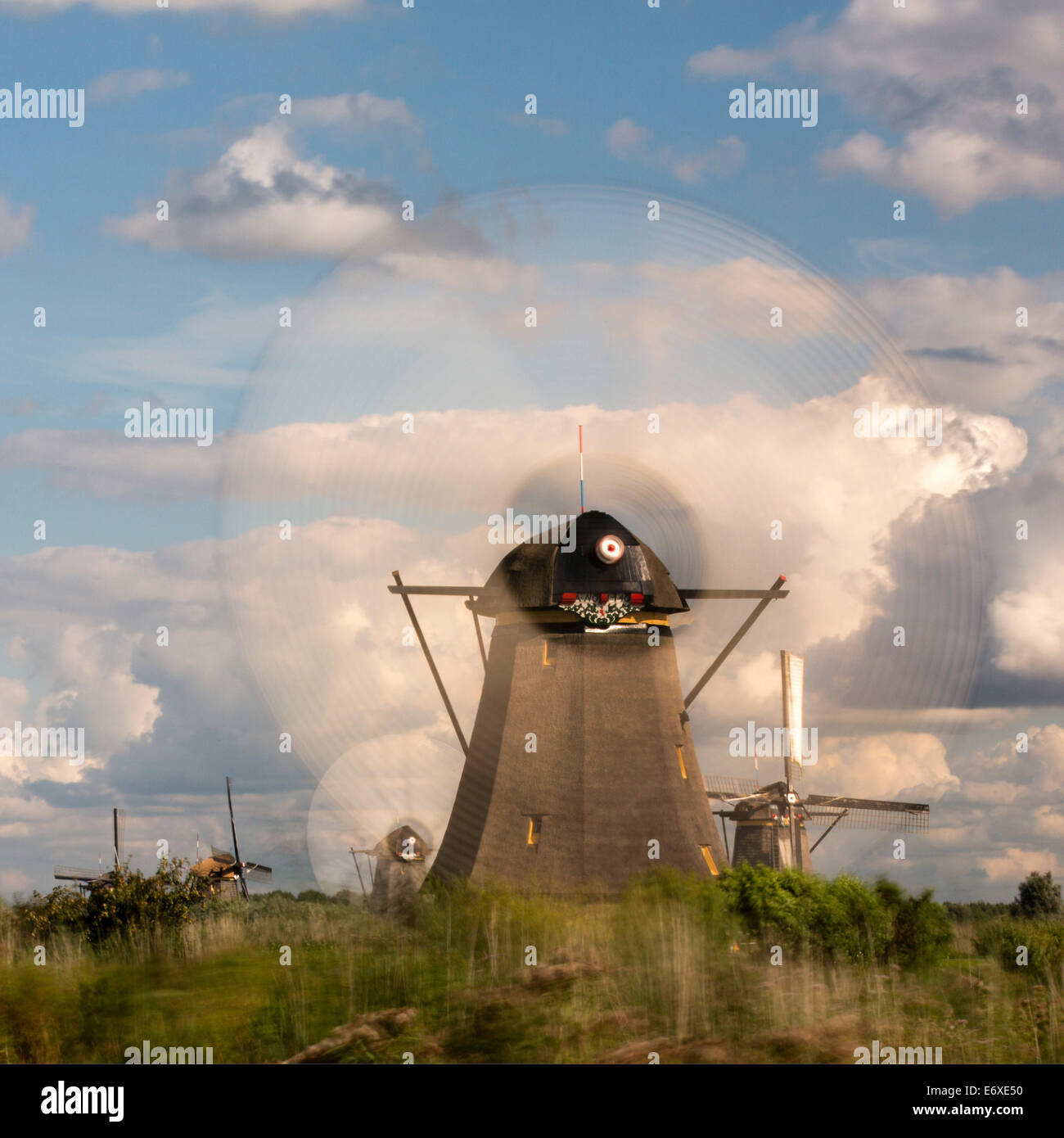 Niederlande, Kinderdijk, Windmühlen im Polder Alblasserwaard, Unesco Weltkulturerbe Stockfoto
