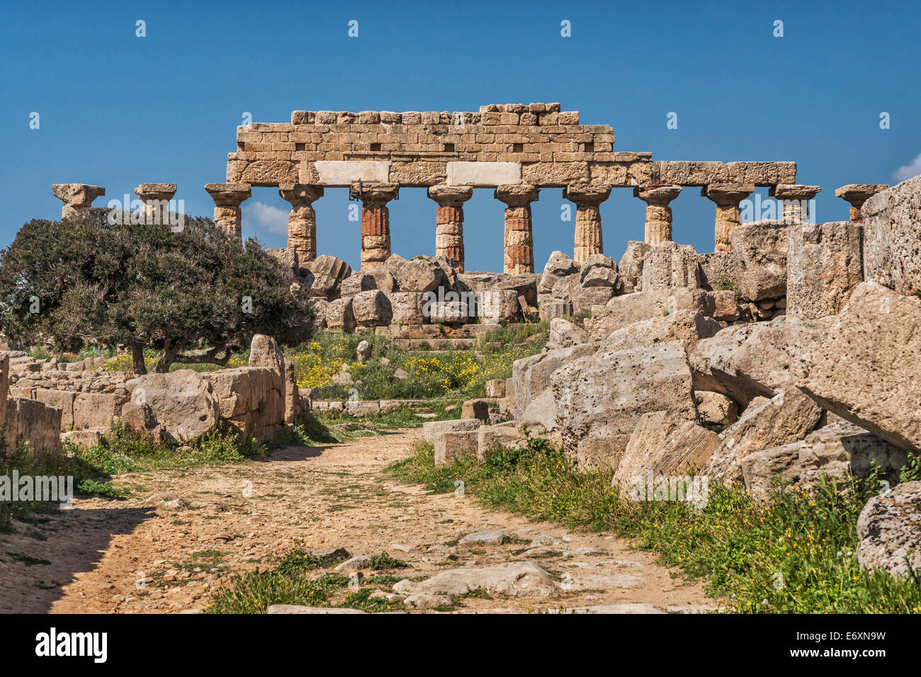 Der Tempel C ist die älteste und größte Tempel der Akropolis von Selinunte, Sizilien, Italien, Europa Stockfoto