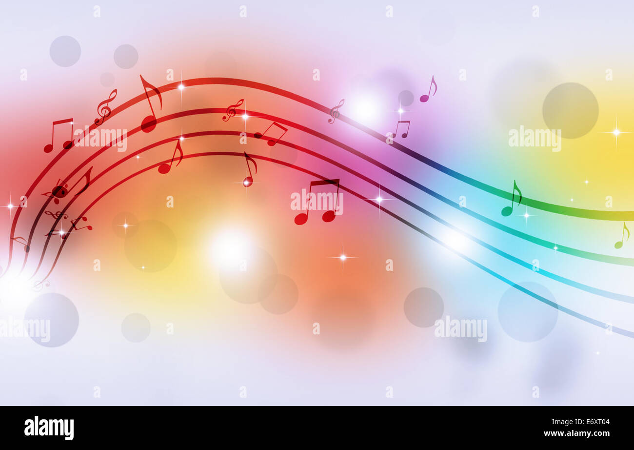abstrakte Partei Hintergrund mit Musiknoten und verschwommenen Lichtern Stockfoto