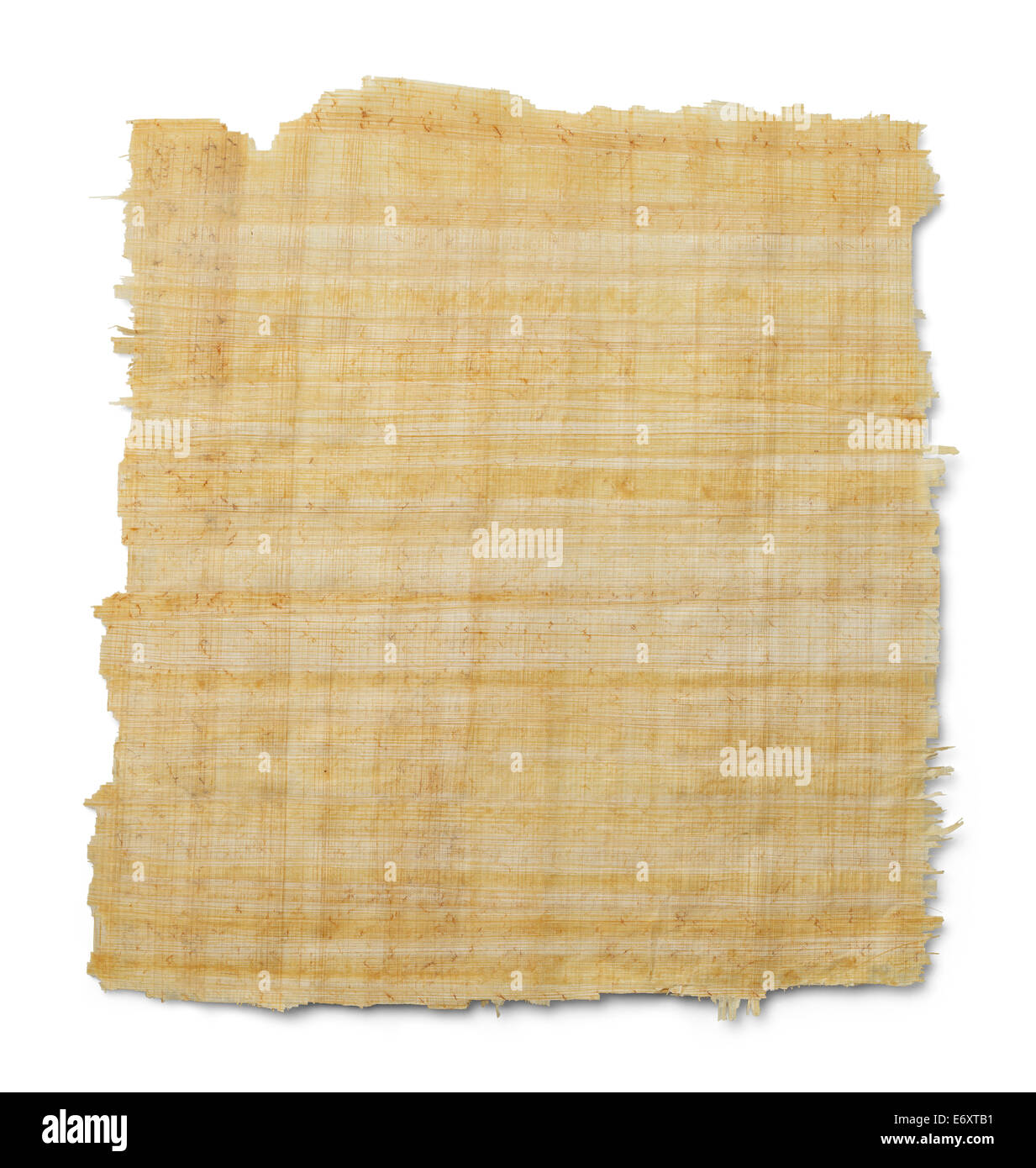 Hin-und hergerissen gelb braun Papyrus Papier isoliert auf weißem Hintergrund. Stockfoto
