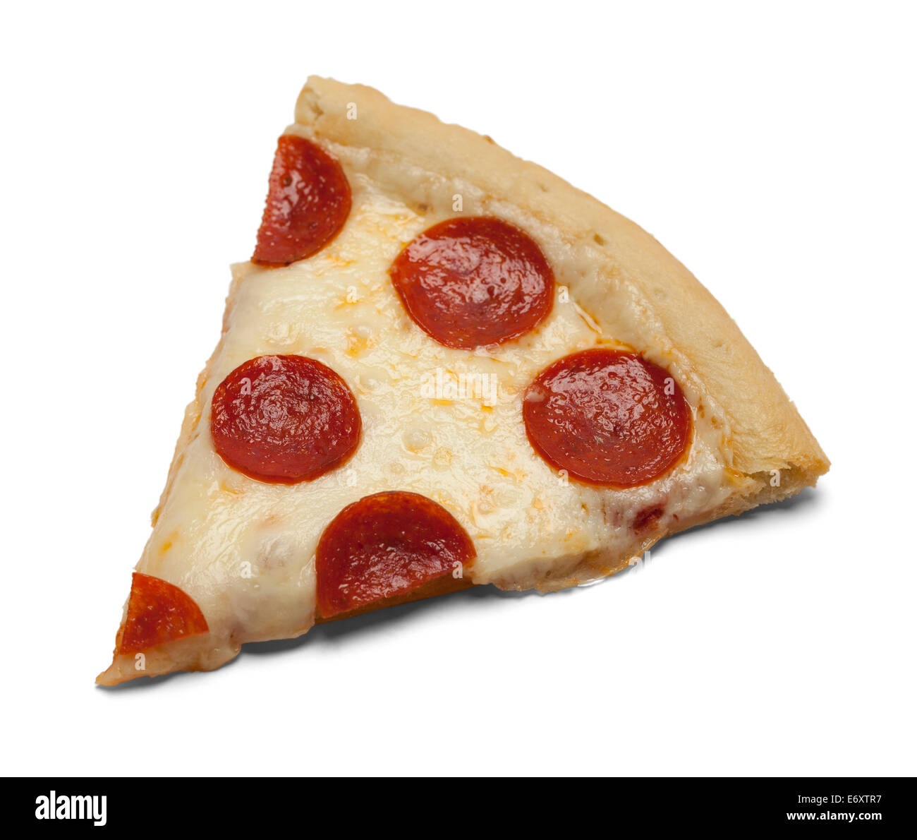Stück Salami Pizza Isolated on White Background. Stockfoto