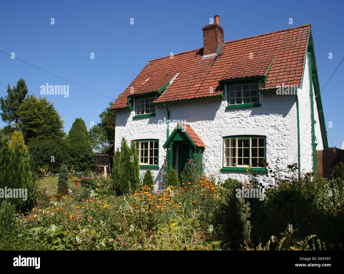 Nahaufnahme des typisch englischen weißen Wand Haus und Garten Stockfoto