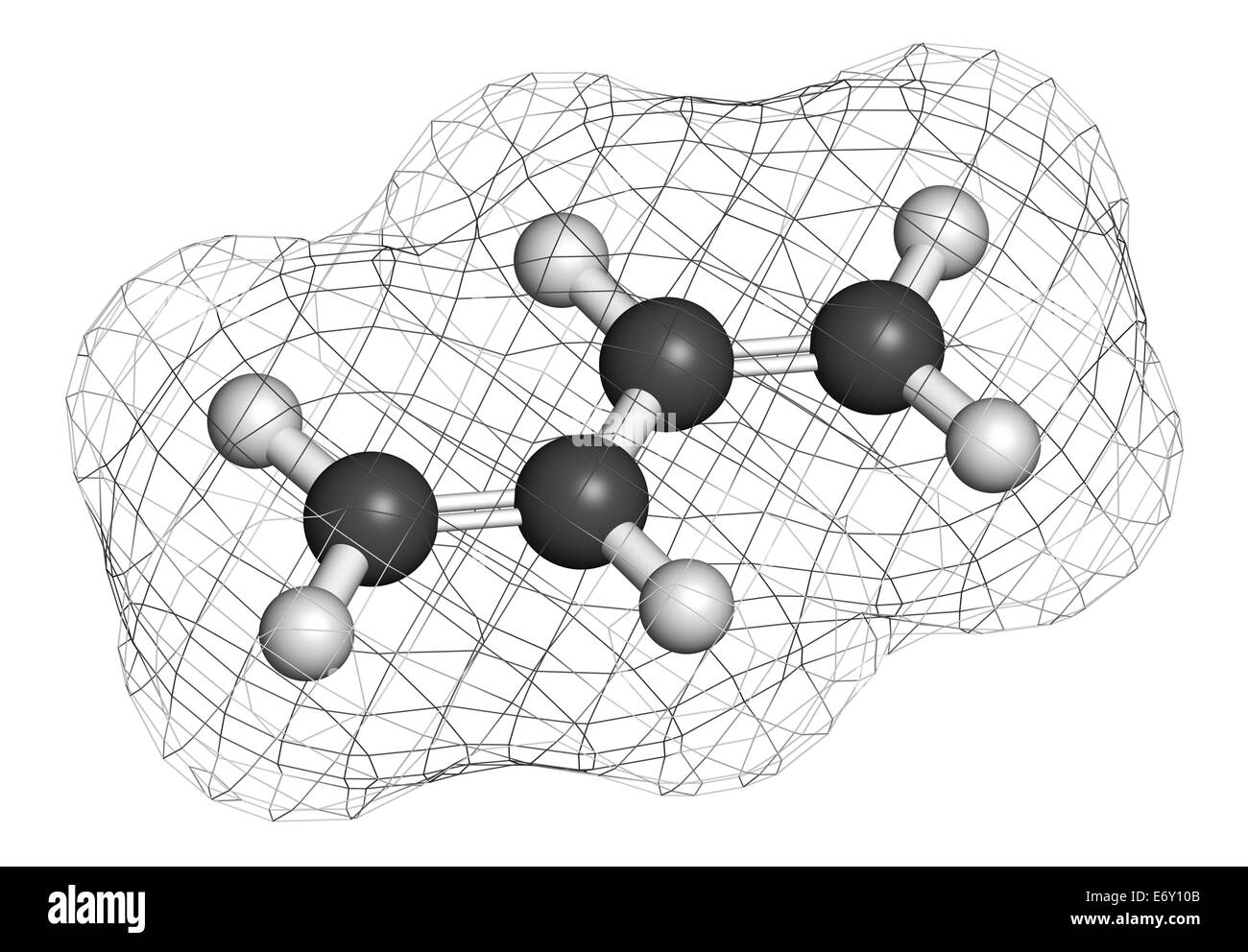 Butadien (1,3-Butadien) Synthesekautschuk Baustein Molekül. Verwendet in der Synthese von Polybutadien, ABS und anderen Polymeren Stockfoto