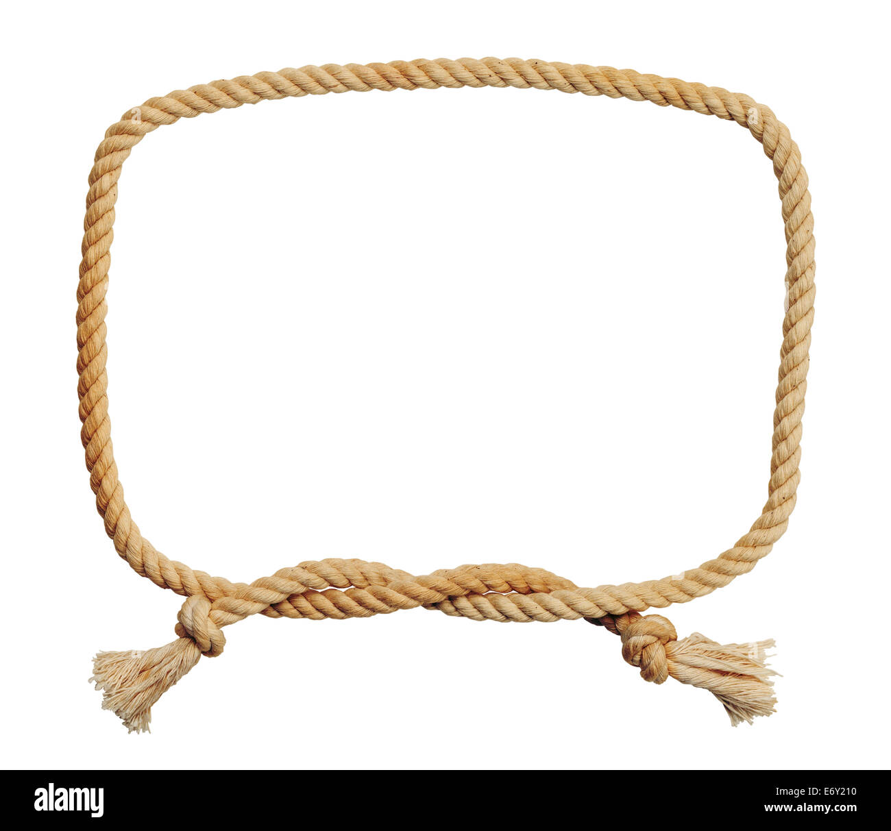 Alte dreckige Rope Square Knot Frame, Isolated on White Background. Stockfoto