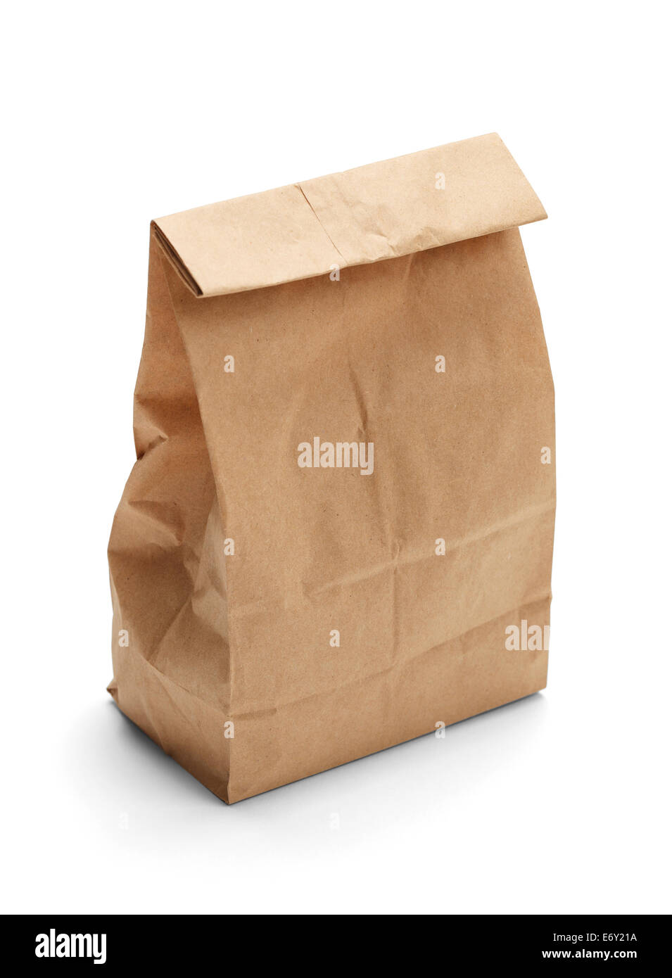 Brown Paper Bag Lunch mit textfreiraum Isolated on White Background. Stockfoto