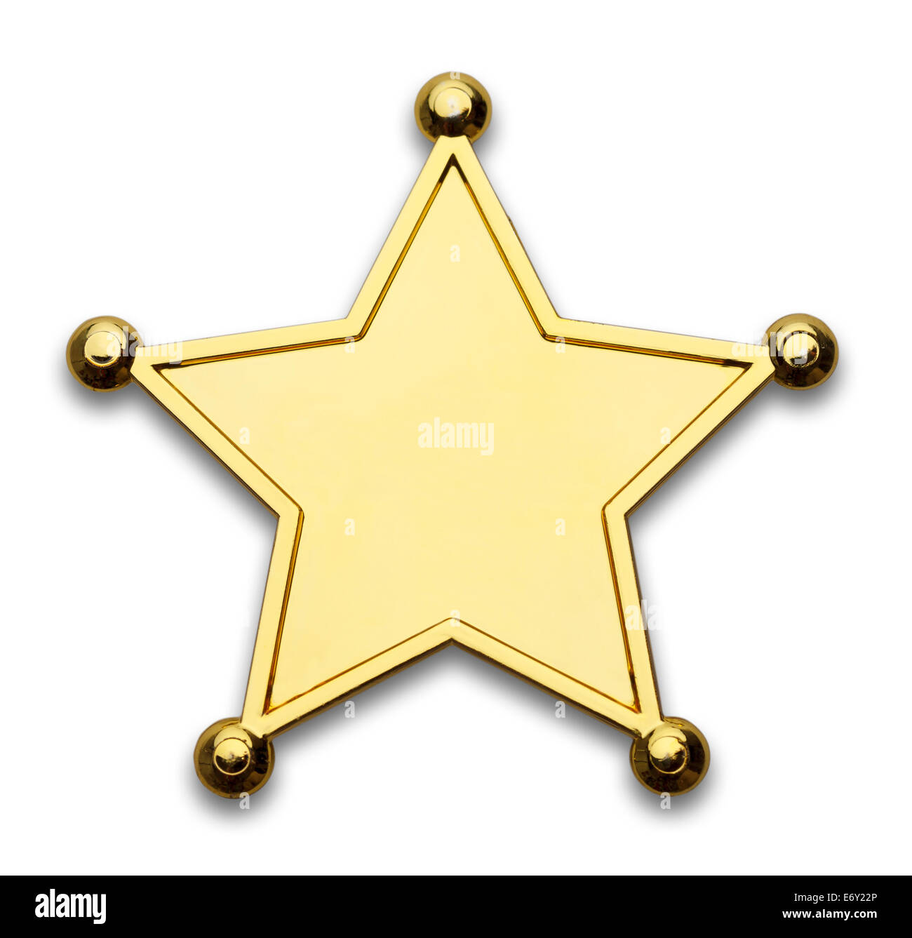Goldene Sterne Polizei Abzeichen isolierten auf weißen Hintergrund. Stockfoto