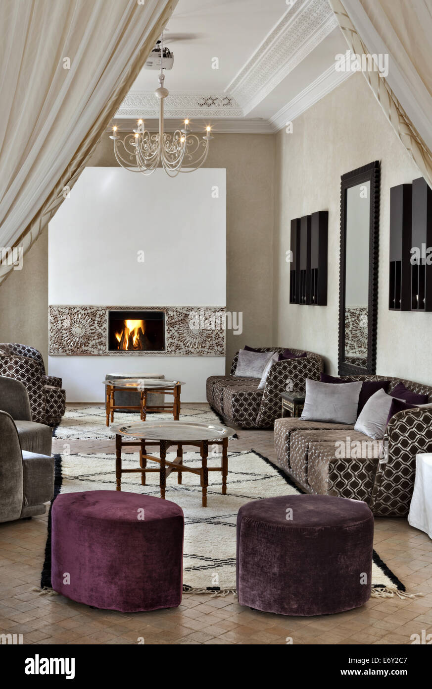 Salon, Riad Nashira, Marrakesch, Marokko Stockfoto