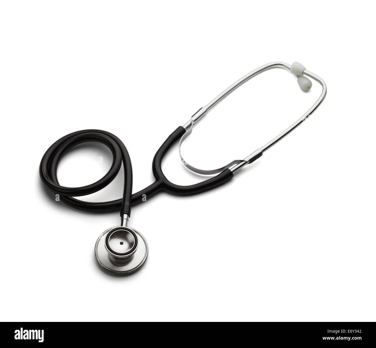 Schwarz und Silber Stethoskop isoliert auf einem weißen Hintergrund. Stockfoto