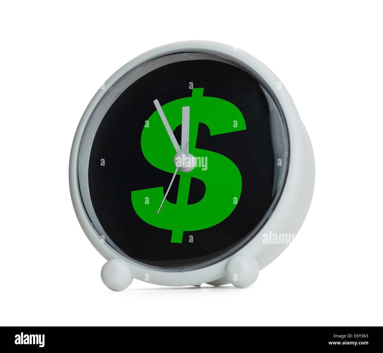 Uhr mit grünes Geld Dollar Symbol isolierten auf weißen Hintergrund. Stockfoto