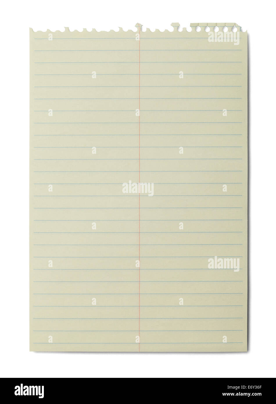 Gelbe Linie Spiral Notizbuch Papier isoliert auf weißem Hintergrund. Stockfoto