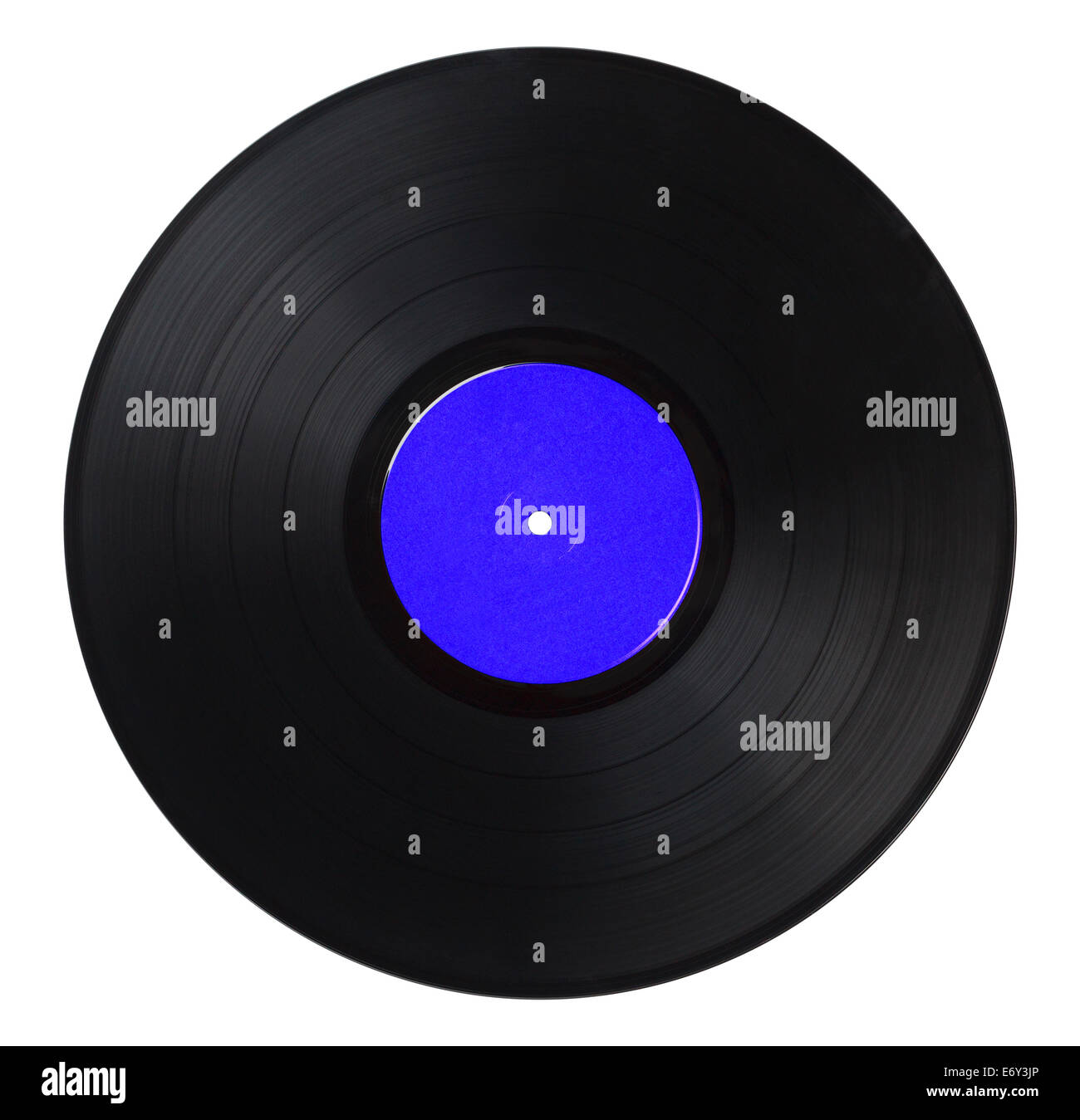 Schwarze Musik Record mit blauem Etikett, Isolated on White Background. Stockfoto