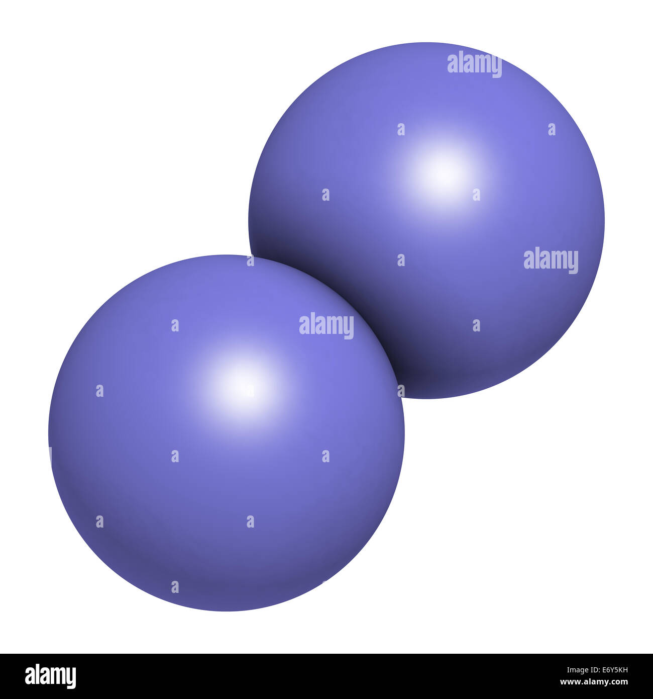 Elementaren Stickstoff (N2)-Molekül. Stickstoff ist der Hauptbestandteil der Atmosphäre der Erde. Atome als farblich gekennzeichnet wird angezeigt Stockfoto