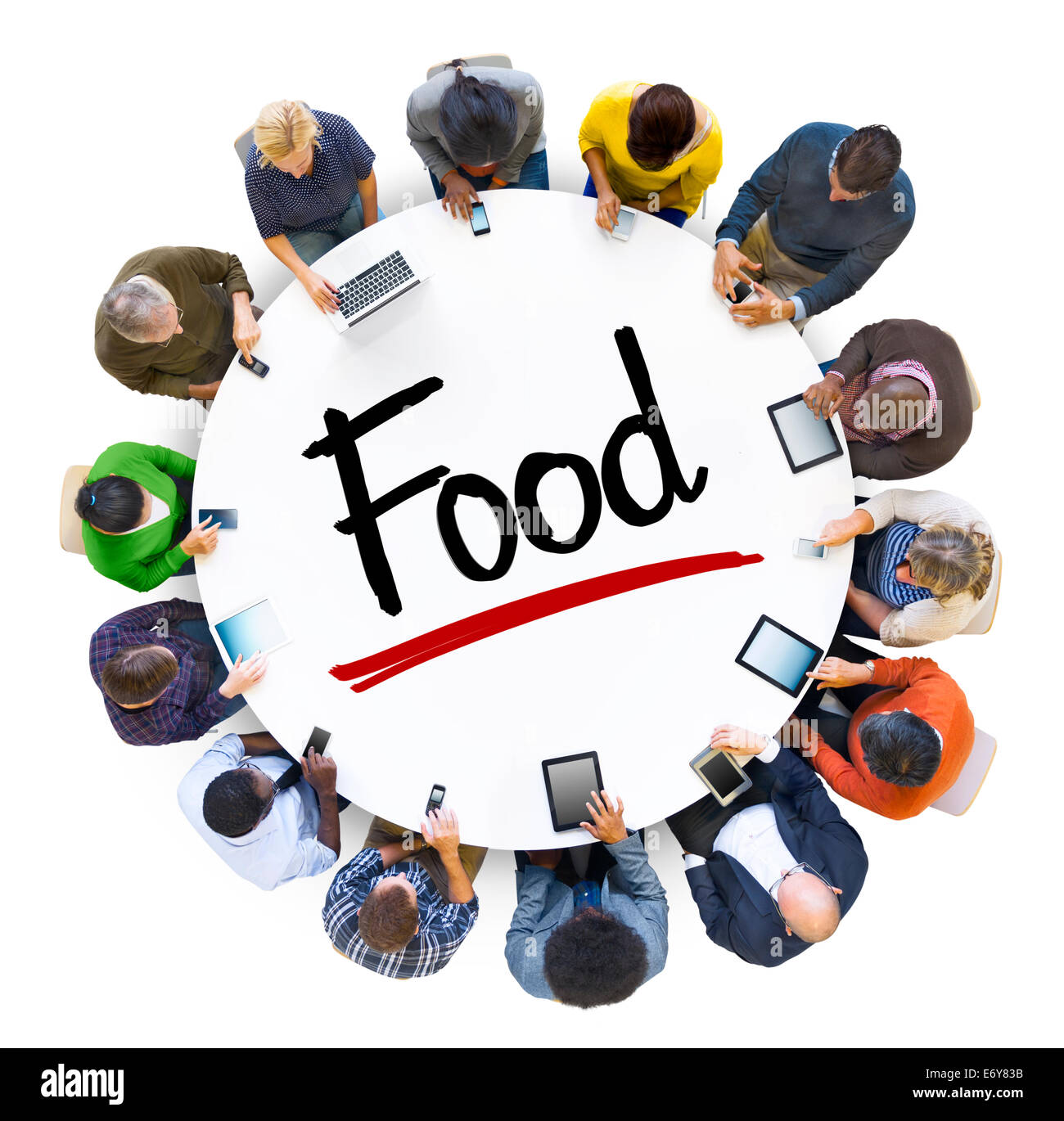 Multiethnische Gruppe von Geschäftsleuten mit Food-Konzept Stockfoto