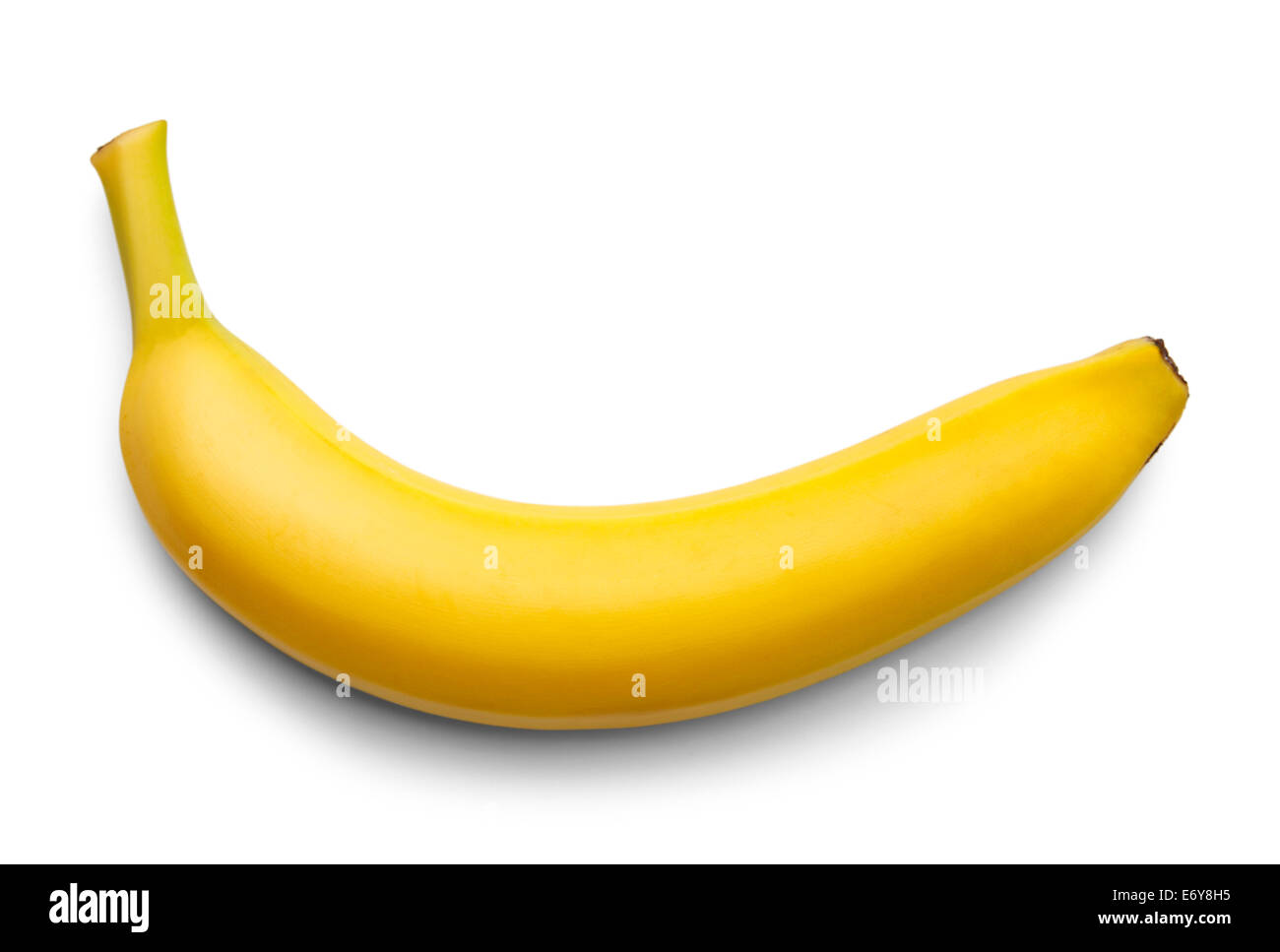 Einzelne gelbe Banane, Isolated on White Background. Stockfoto