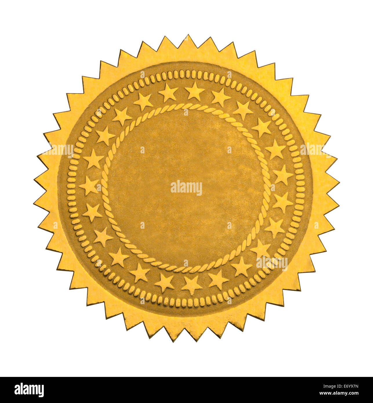 Goldene Sterne Siegel mit Sternen und textfreiraum Isolated on White Background. Stockfoto