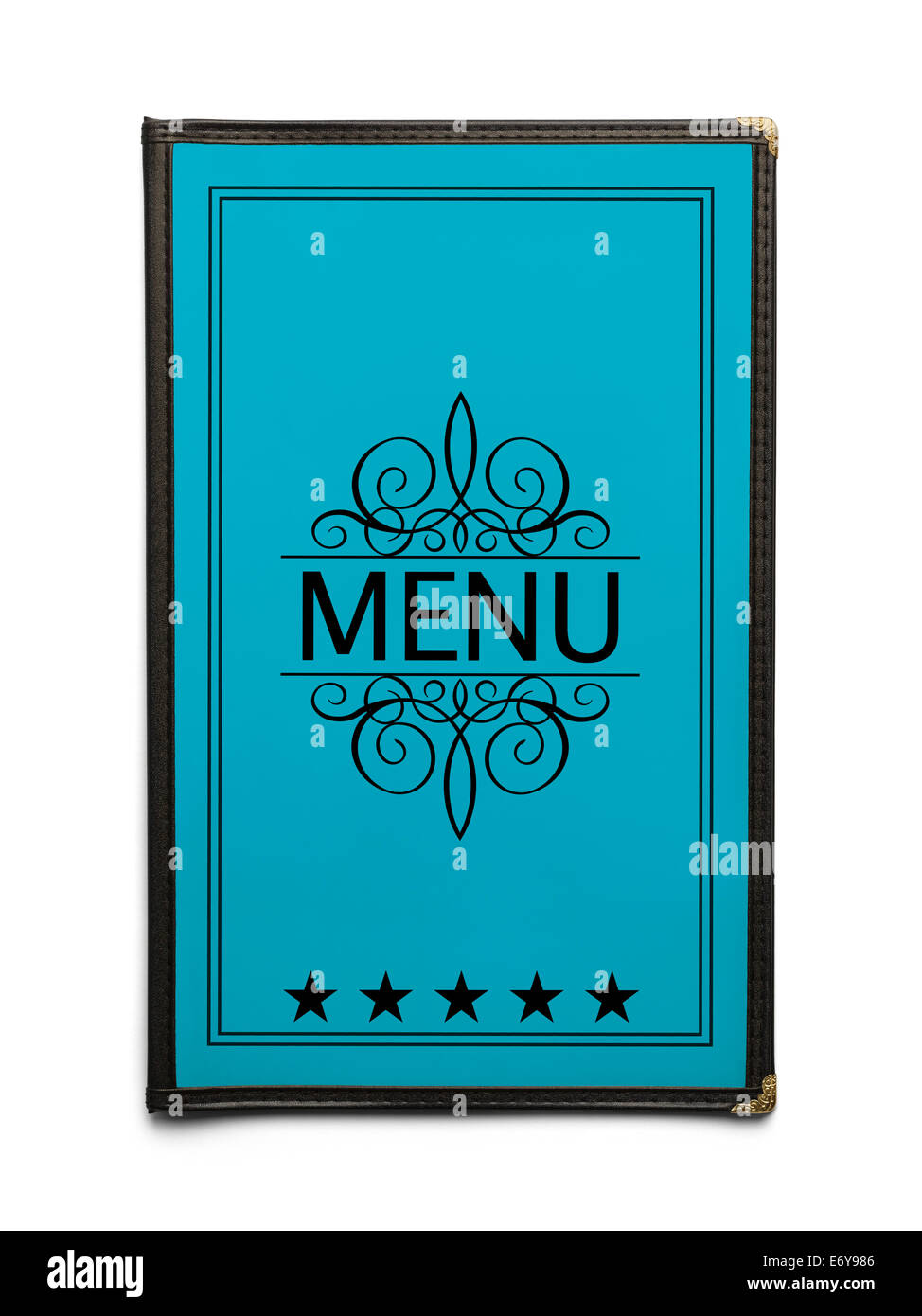 Blaue generische Speisekarte mit fünf Sternen, Isolated on White Background. Stockfoto