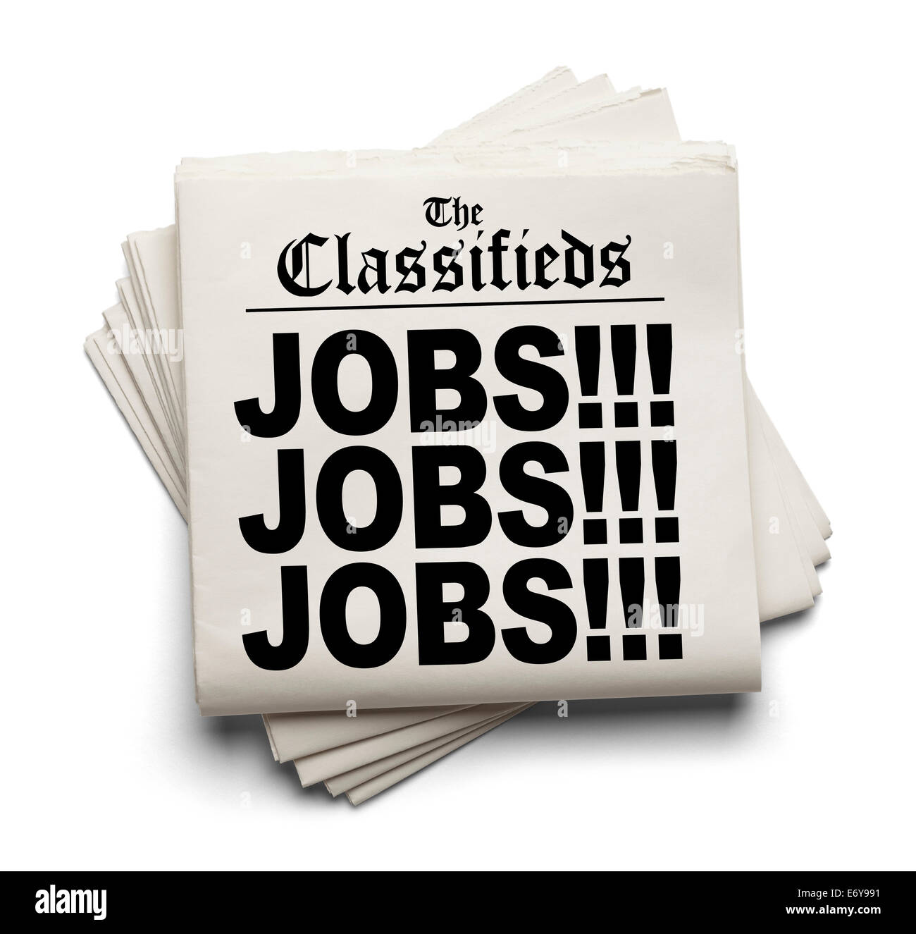 Zeitung Kleinanzeigen Jobs Überschrift isolierten auf weißen Hintergrund. Stockfoto