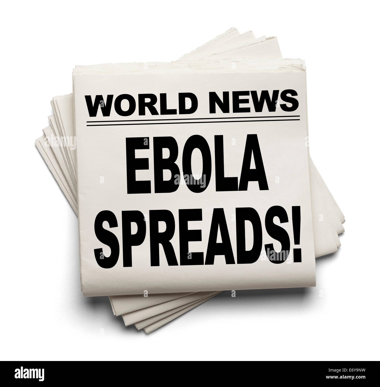 Welt News Papier Schlagzeile Ebola breitet sich isolierten auf weißen Hintergrund. Stockfoto