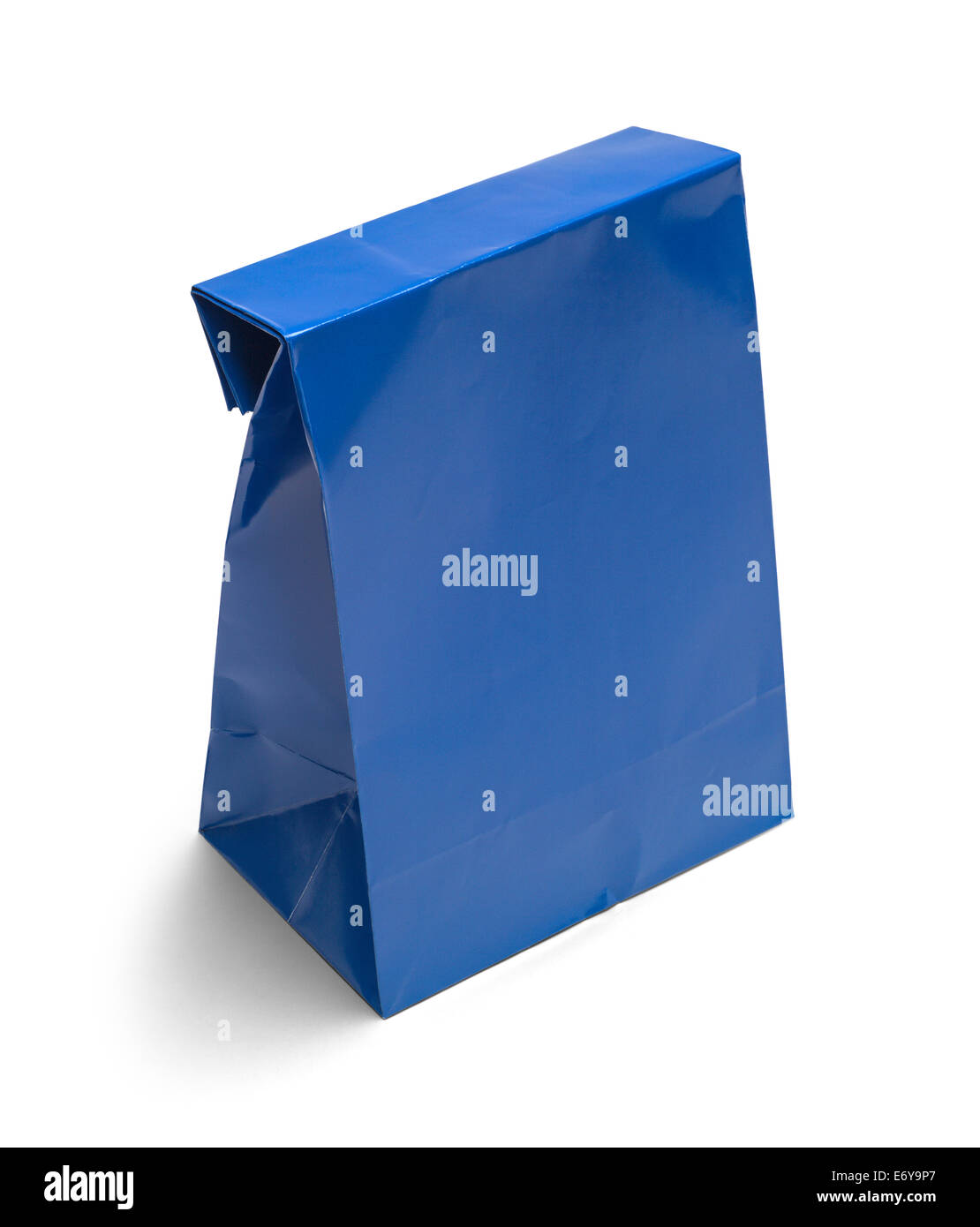 Gefaltet, blaues Papier Bag Lunch mit textfreiraum Isolated on White Background. Stockfoto