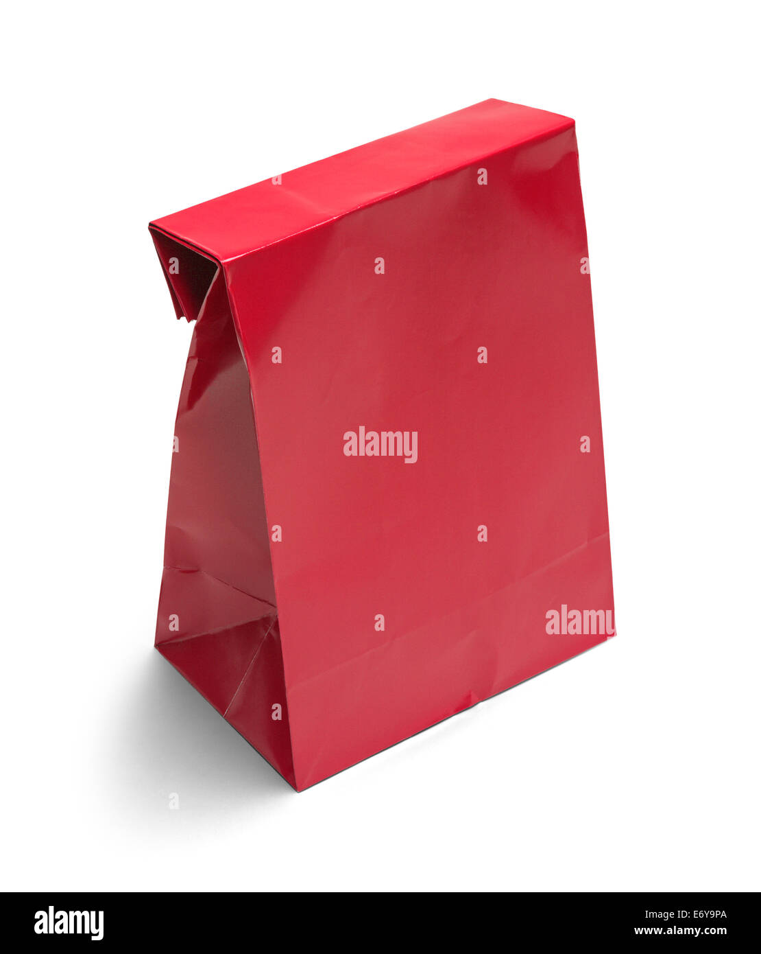 Gefaltet, rotes Papier Bag Lunch mit textfreiraum Isolated on White Background. Stockfoto