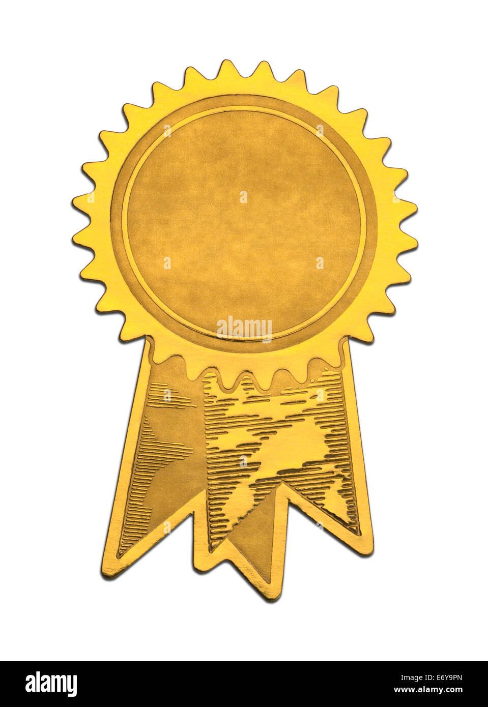 Leere Goldsiegel mit Bändern, Isolated on White Background. Stockfoto