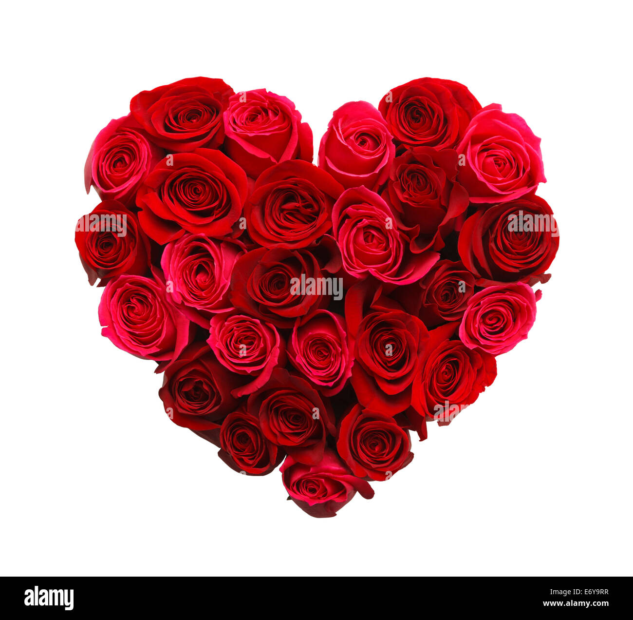 Valentinstag Herz gemacht aus roten Rosen, Isolated on White Background. Stockfoto