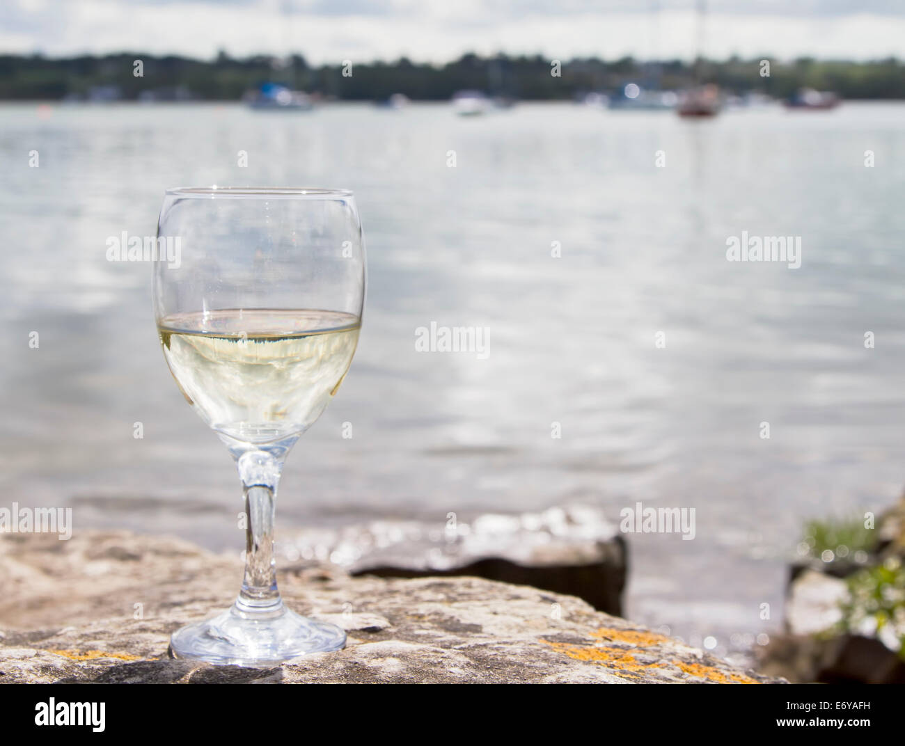 Glas Weißwein von der Küste Stockfoto