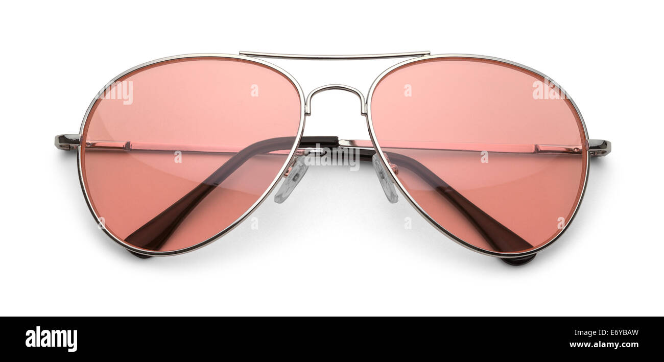 Pilotenbrille mit rosa Linsen, Isolated on White Background mit Schneidepfad. Stockfoto