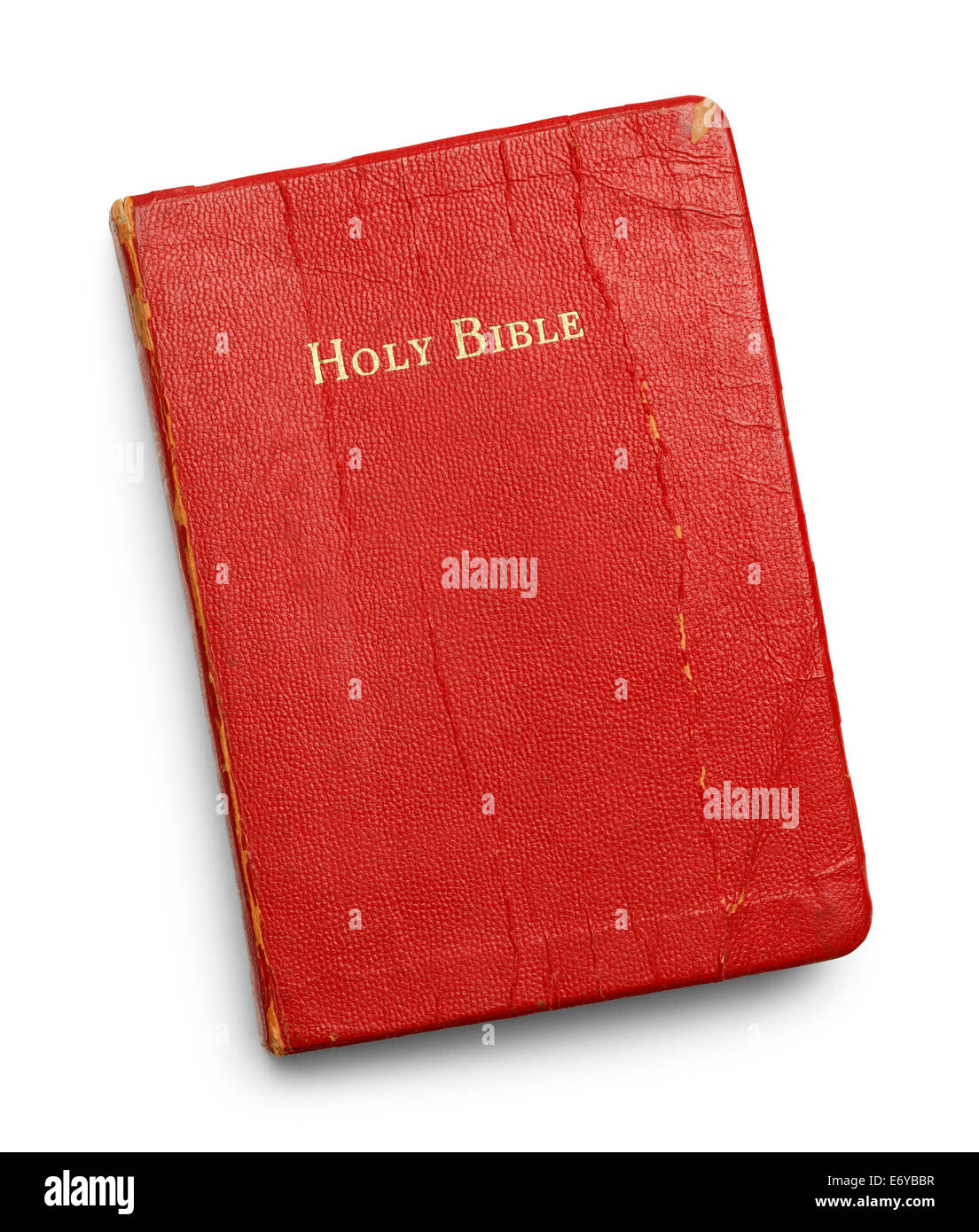 Gut genutzte Bibel mit roten Seiten, Isolated on White Background. Stockfoto