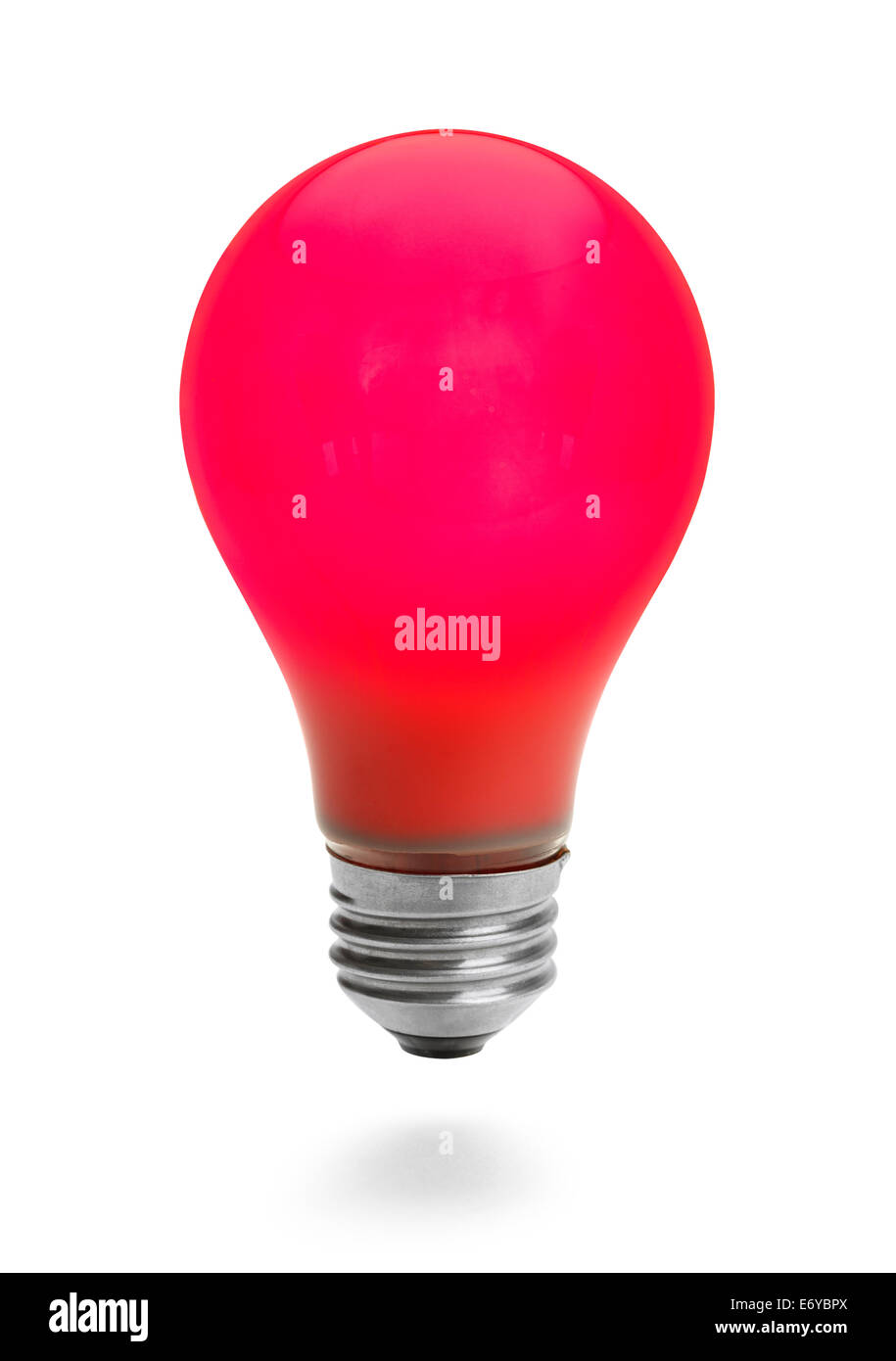 Beleuchtete rote Glühbirne, Isolated on White Background. Stockfoto