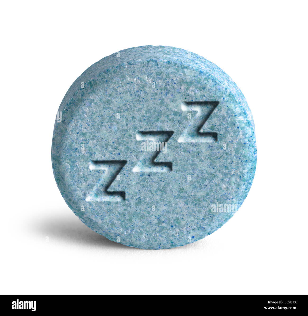 Blaue Schlaftablette mit drei Z, Isolated on White Background. Stockfoto