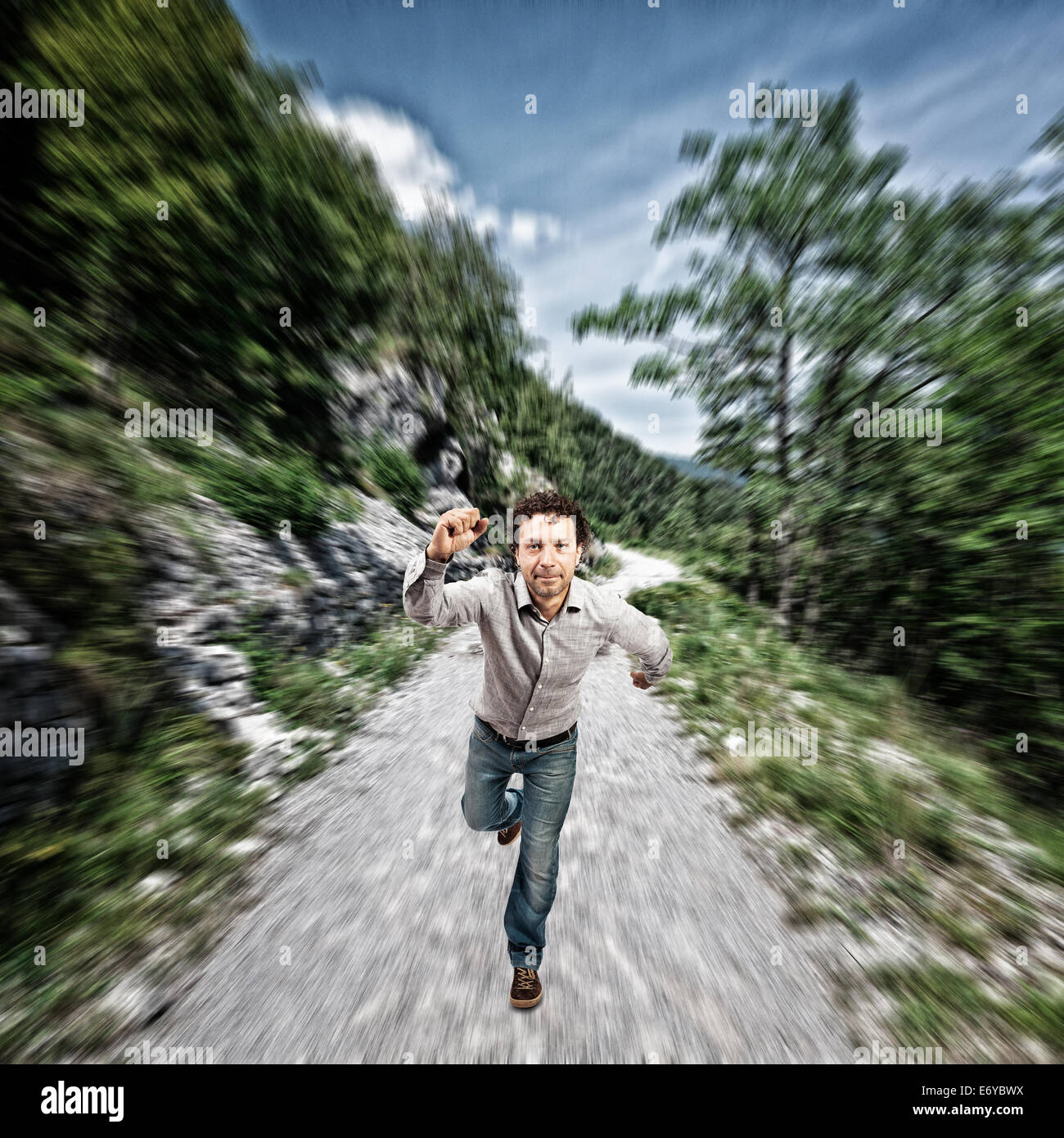 laufende Mann und Geschwindigkeit Hintergrund Stockfoto
