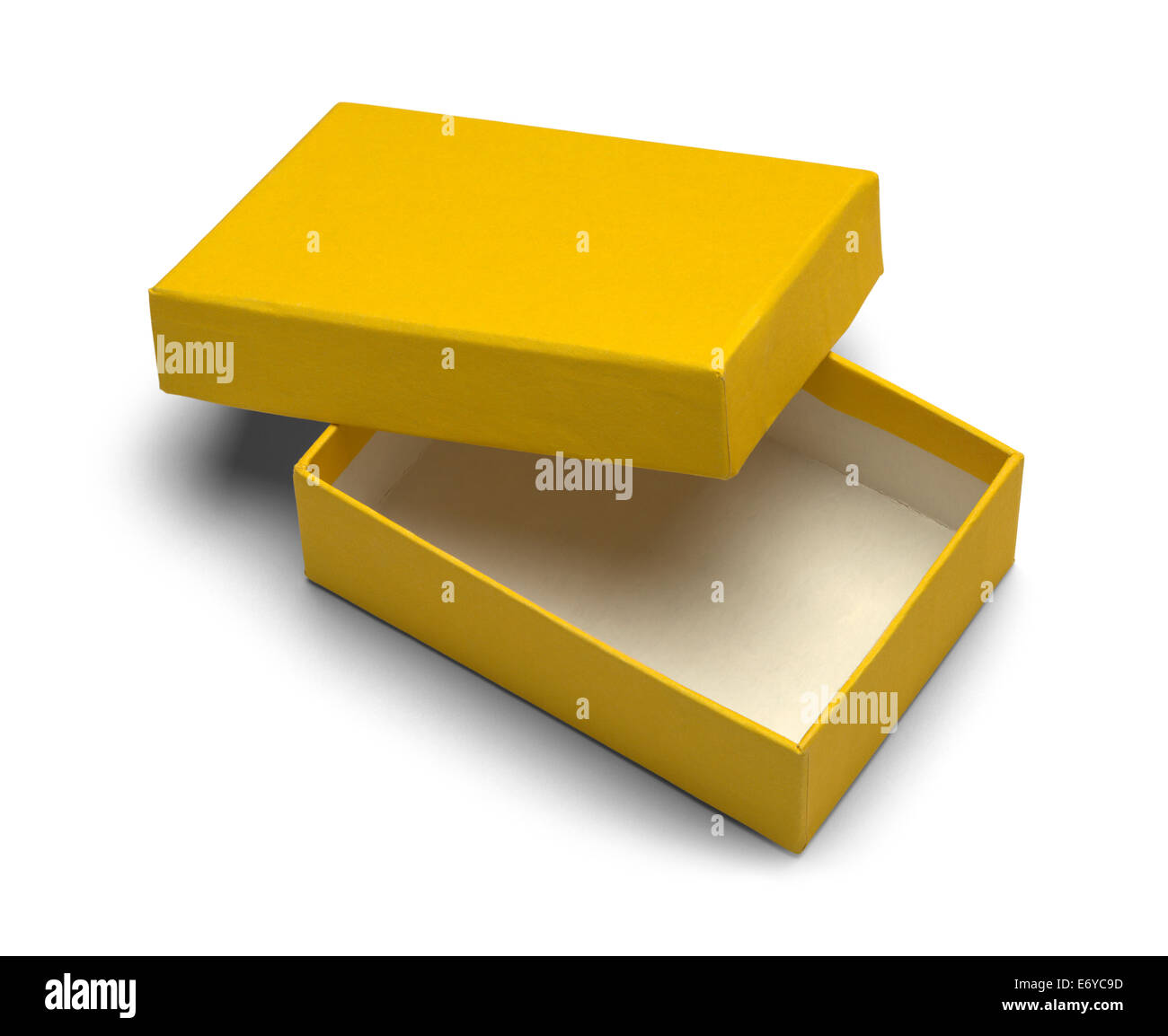 Öffnen Sie gelbe Schmuck-Box Isolated on White Background. Stockfoto