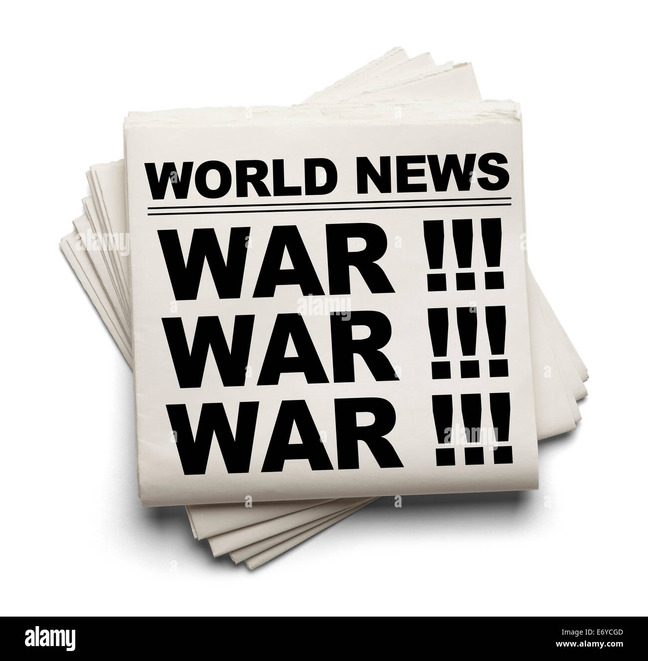 Welt News Schlagzeile Papierkrieg Isolated on White Background. Stockfoto