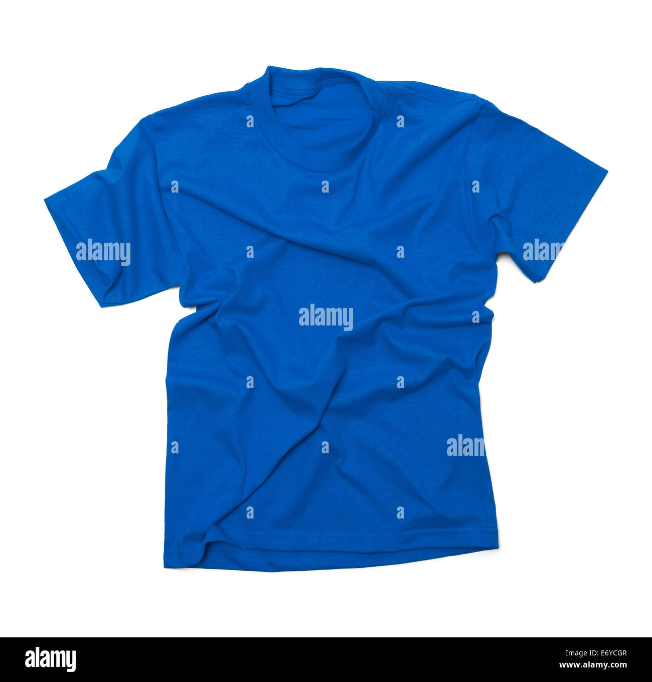 Blaues Hemd mit Falten, Isolated on White Background. Stockfoto