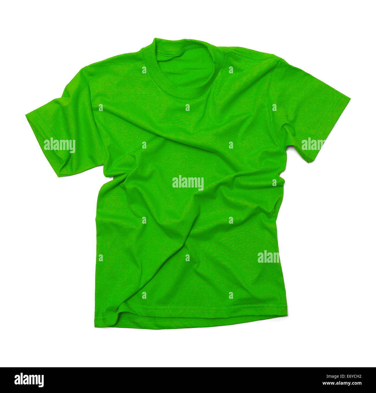 Grünes T-Shirt mit Falten, Isolated on White Background. Stockfoto