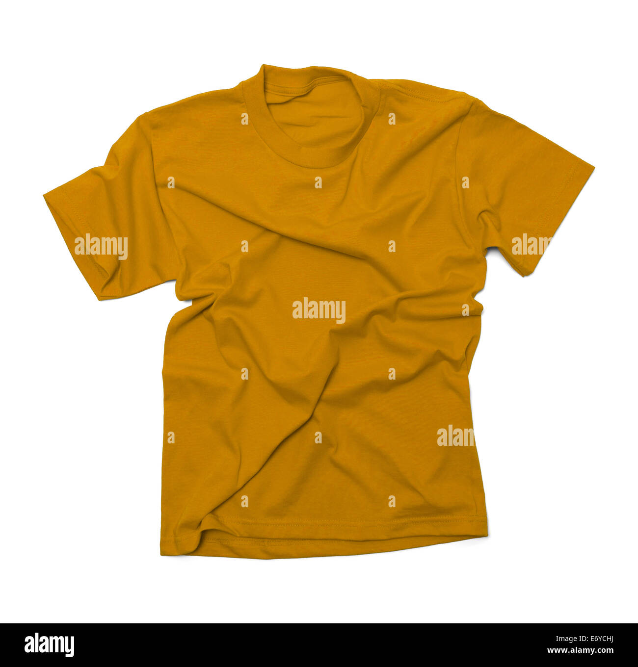 Gelbes Hemd mit Falten, Isolated on White Background. Stockfoto