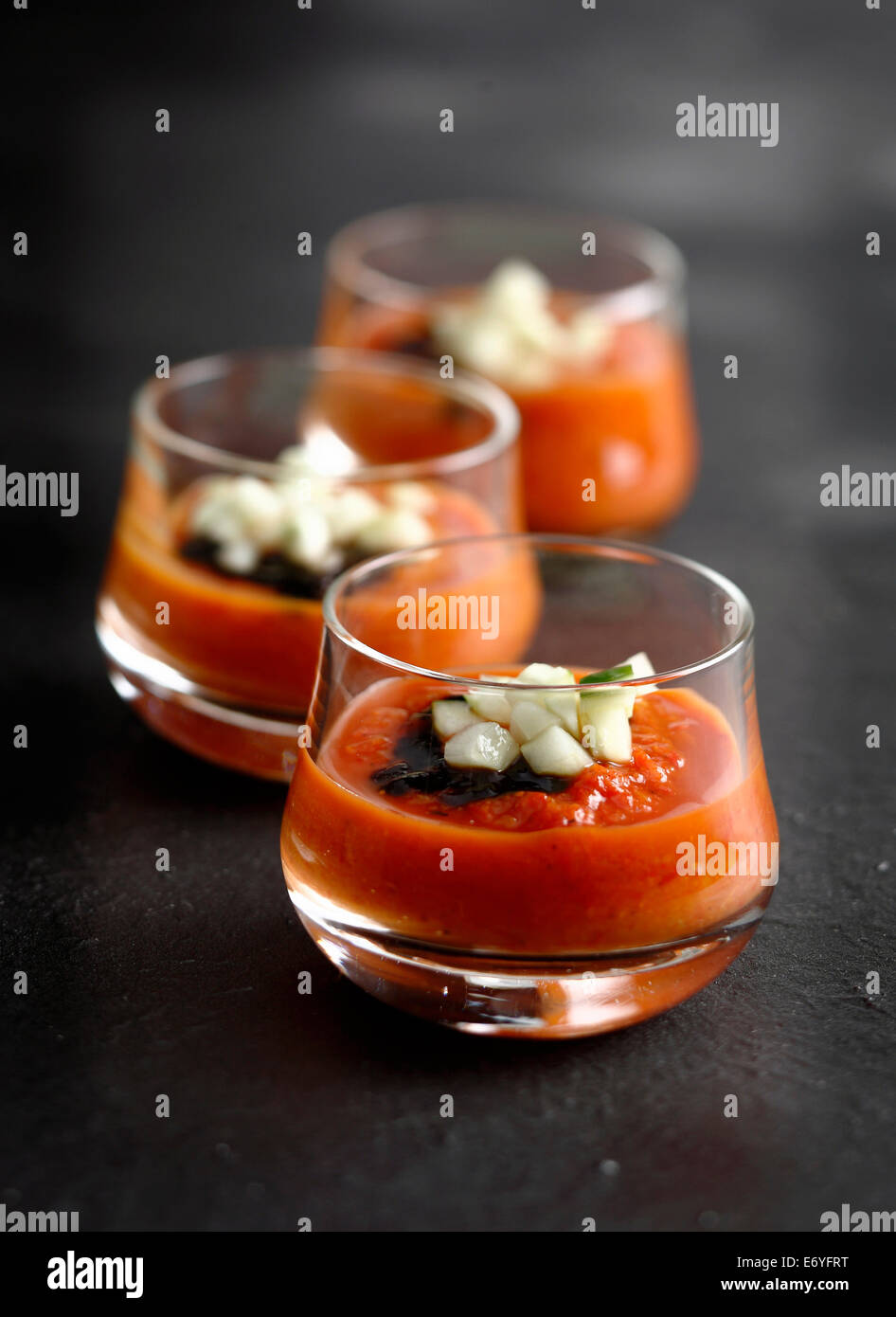 Pfeffer-Gazpacho mit Sherry-vinaigar Stockfoto